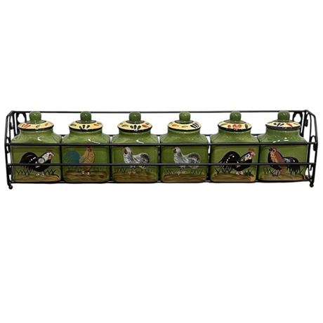 Baum Bros Style Eyes Provence Rooster Spice Jar Set w Rack