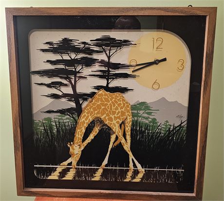 RARE~ 1970's Elgin Giraffe Wall Clock-Reverse Painted, MCM