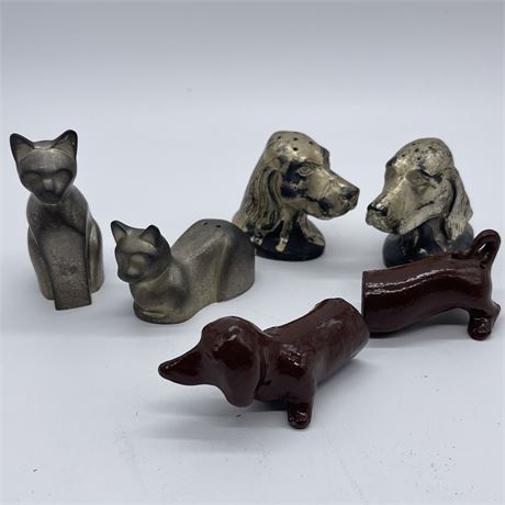 Three Sets of Dog/Cat Salt and Pepper Shakers