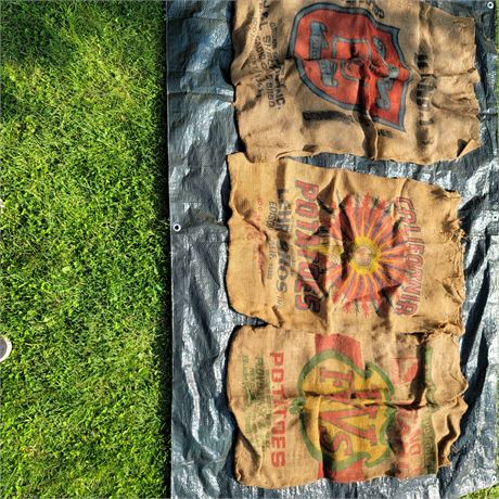 3 burlap potato sacks