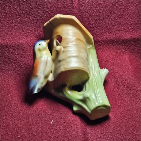 vintage Czech bird and birdhouse wall pocket.