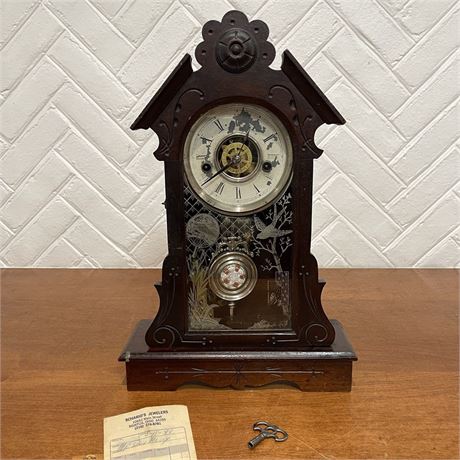 Antique Waterbury Portland One-Day Strike Parlor Mantel Clock w/ Key