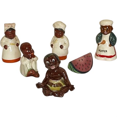 Vtg Black Americana Ceramic S&P Shakers