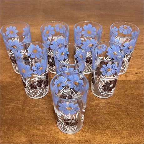 (8) Blue, White and Brown Drinking Glasses