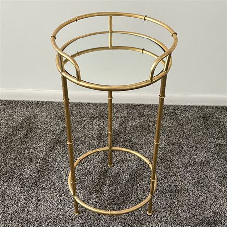 Gold Tone Metal Side Table with Mirrored Top