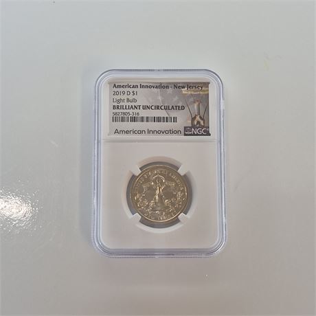 B.U.  2019-D NJ Gold $ Coin NCG Cert. “American Innovation Light Bulb”