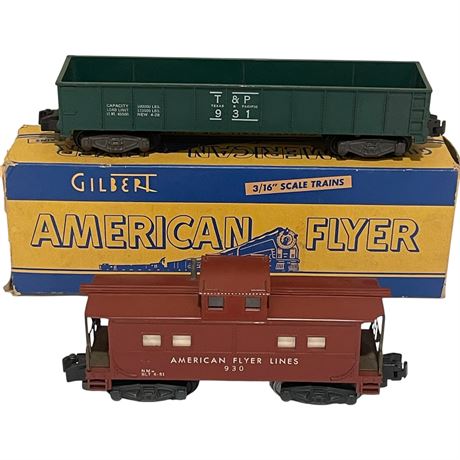 American Flyer S-Gauge 931 T&P Gondola Car & 930 Caboose Train Car