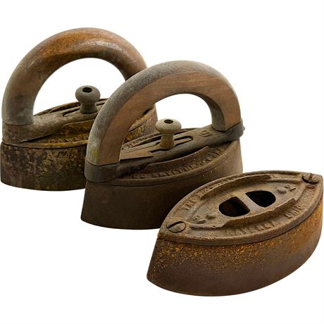 Antique Cast Iron A. C. Williams Sad Irons w/ Detachable Wood Handles