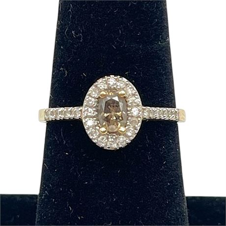 14K Yellow Gold Oval Halo Diamond Ring Size 6