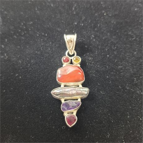 925 Sterling Silver Multi-Gemstone Pendant