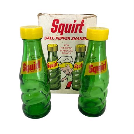 Vtg 1960s Squirt Glass Bottle Salt and Pepper Shakers