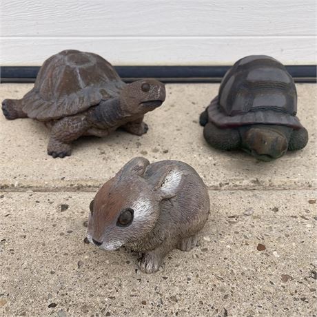Pair of Resin Tortoises and Bunny Lawn Decor
