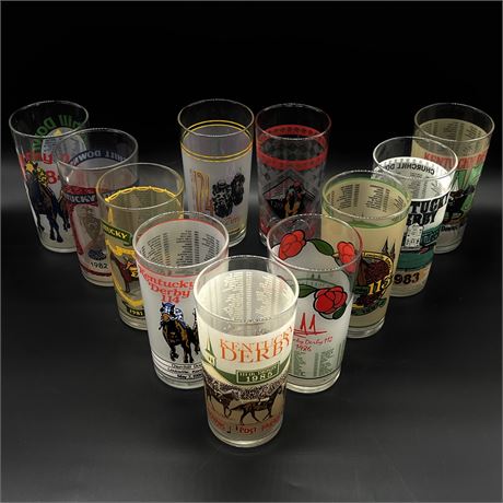 Lot of 11 Collectible Kentucky Derby Glasses