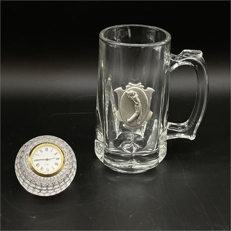 Golfer Gifting Goods - Beer Glass and Crystal Desk Clock