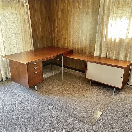 Mid-Century George Nelson Style Executive Desk w/ Thick Acrylic Office Floor Mat