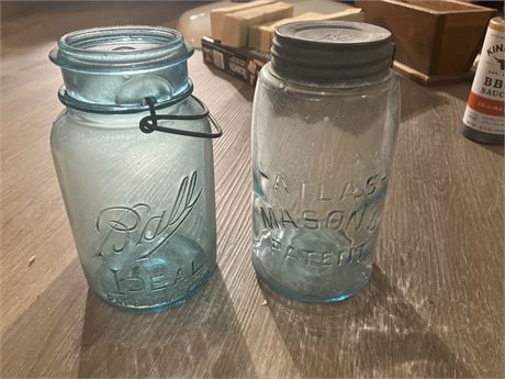 Vintage Ball Ideal Quart Sized Canning Jar Aqua Blue W/ Wire Bail And No Lid