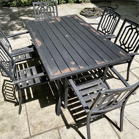 Steel Patio Dining Table & 6 Armchairs