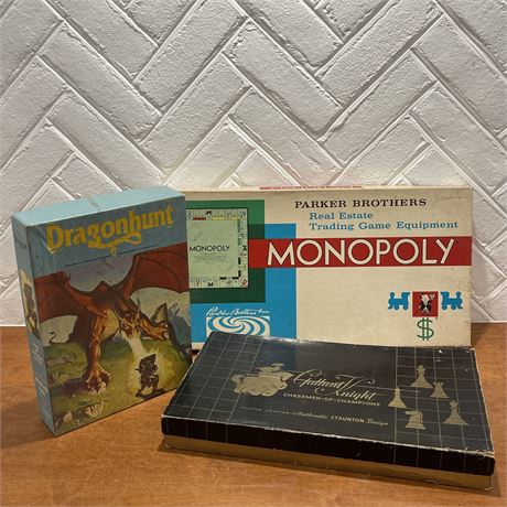 Vintage Monopoly, Dragonhunt, & Gallant Knight Board Games