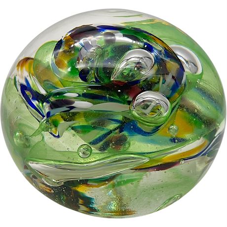 2015 Cath L Tietz Boring Signed Green Controlled Bubbles Art Glass Paperweight