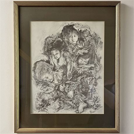 Signed McGroarty Framed Pencil Etching Wall Art