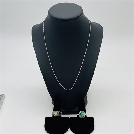 925 Sterling Silver 18" Chain & Size 8 Rings