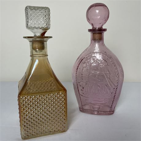 Vintage Old Forester Amber and Lord Calvert Sailing Motif Whiskey Decanters
