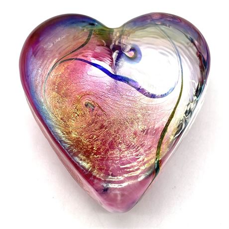 Robert Held Signed Art Glass Studio Heart Paperweight