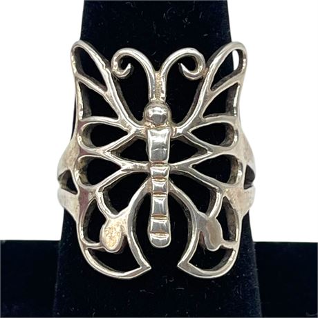 925 Sterling Silver Filigree Butterfly Size 7.5 Ring