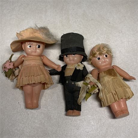 3-3.5" Kewpie Celluloid Dolls with Bride and Groom