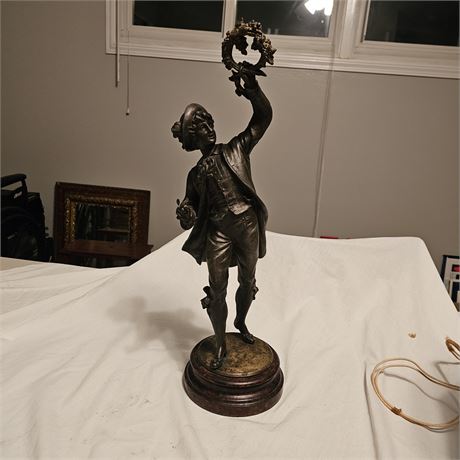French Man Holding Wreath Statue Metal Casting