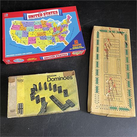 Vintage Dominos, Cribbage and United States Puzzle