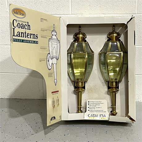 Catalina Solid Brass Fully Assembled Twin Pack Outdoor Coach Lanterns