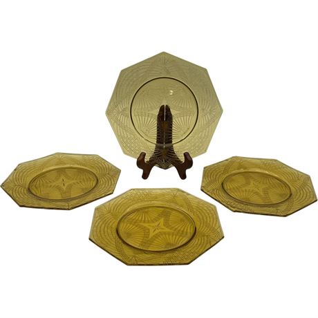 (4) Vtg L.E. Smith Romanesque Amber Glass Plates