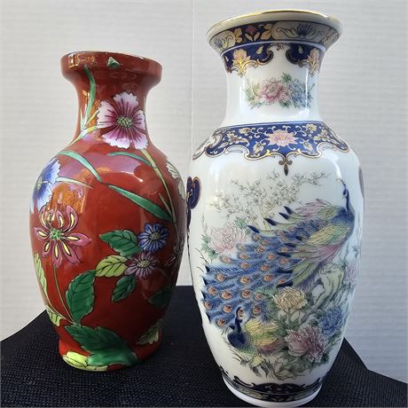 (2) Small Handpainted Oriental Vases