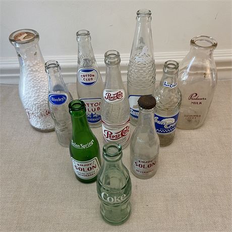 Variety of Vtg Bottles - From Solon, Cleveland, Pepsi-Cola, Coke and More