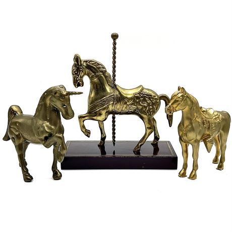 Vintage Dodge Inc. Horse, Brass Unicorn, and Carousel Horse