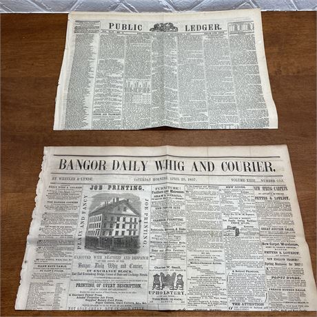 1857 Newspapers from Philadelphia "Public Ledger" & Maine "Bangor Daily"