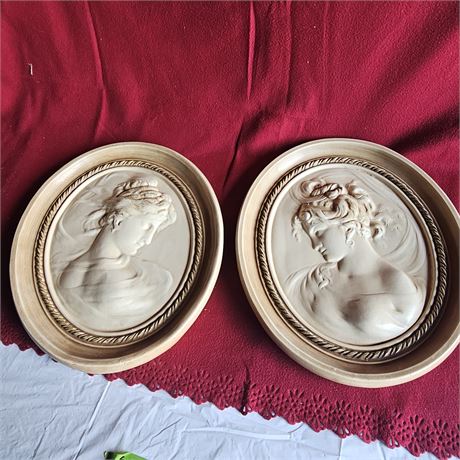 Pair of vintage Victorian-style cameo wall plaques,