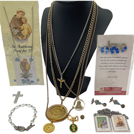 Gold & Silver Toned Religious Jewelry - Necklaces, Bracelet, Pins, Brooch & More