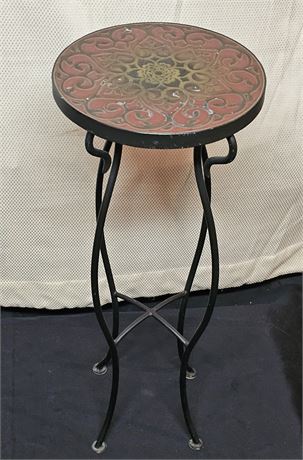 Pier 1 Black Metal & Red Ceramic Tile Plant Stand