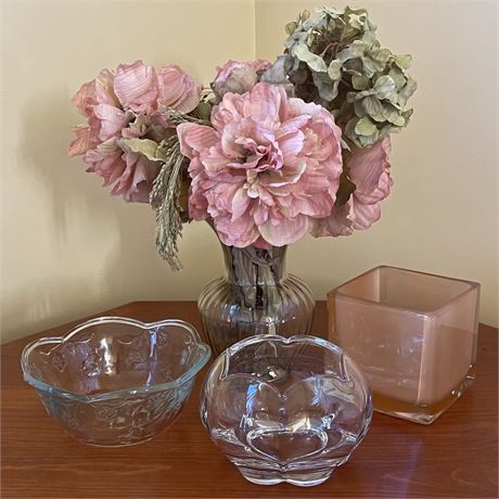 Artificial Flowers w/ Scalloped Rim, Frosted, Fluted, & Embossed Glass