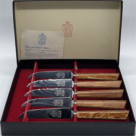 Vintage Sheffield Kirk & Matz Pagwood Handled Steak Knives in Case
