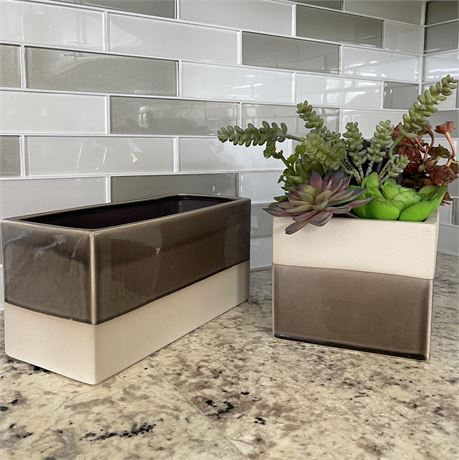 Glazed Ceramic Planters with Artificial Succulents