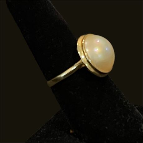 Vtg 14k 585 Yellow Gold Size 7 Pearl Cocktail Ring