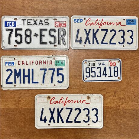 Vtg License Plates - Texas, California & Virginia
