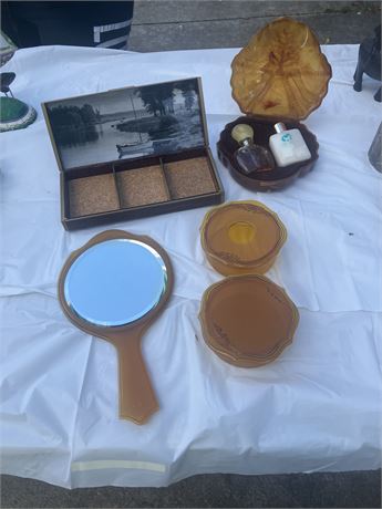 vintage Art Deco vanity set, from the 1930s or 1940s.