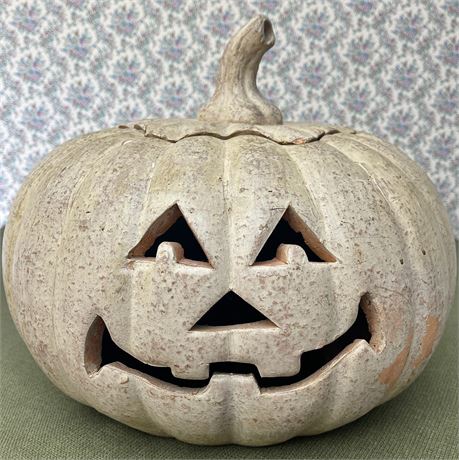Terra Cotta Pumpkin Lidded Tealight Holder Statue