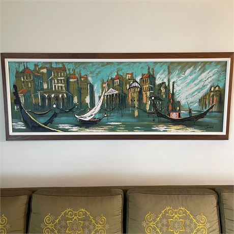 MCM Stretched Canvas Venice Canal Scene Signed Fairchild