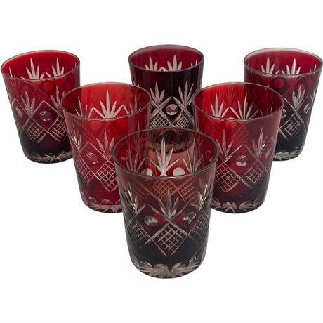(6) Ruby Red Cut-Crystal Baccarat Style Tumblers