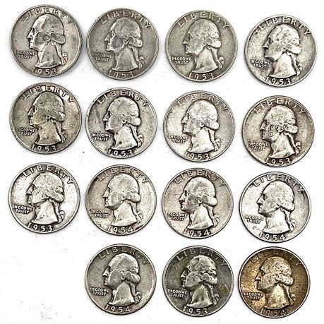 (15) 1964 "Mainly D" Silver Quarter Coins